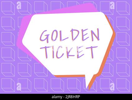 Sign displaying Golden Ticket, Business concept Rain Check Access VIP Passport Box Office Seat Event Thought Bubble And Cubic Shapes Background Design Stock Photo