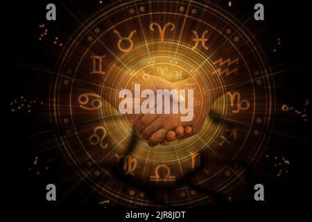 Zodiac signs inside of horoscope circle astrology and horoscopes concept. Stock Photo