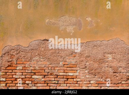 Old brick wall with red brick background, Concrete crack, vintage wall background Stock Photo