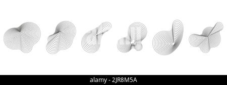 Abstract topography circles. Organic texture shapes. Vector outline illustrations set. Stock Vector