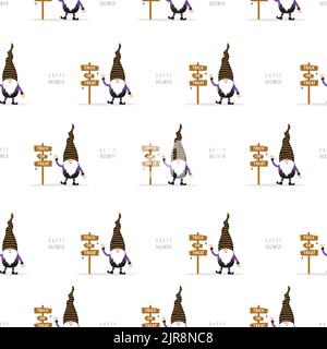 Set of Halloween greeting cards. Cute scandinavian gnomes. Spooky night party invitation, poster or flyer. Vector illustration in cartoon style Stock Vector