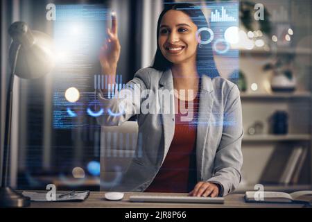 Digital IT technician or software developer coding user interface or UX program code on cgi 3D screen. Futuristic javascript SSL language with genius Stock Photo