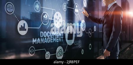 Document Management Data System Business Technology Concept. DMS on virtual screen Stock Photo