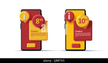 3d illustration of smartphone with price bubble banner, 3d volume design Stock Vector
