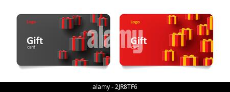 Gift card voucher template with 3d pattern of gift boxes Stock Vector
