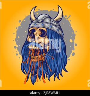 Viking skull head horned helmet vector illustrations for your work logo, merchandise t-shirt, stickers and label designs, poster, greeting cards adver Stock Photo