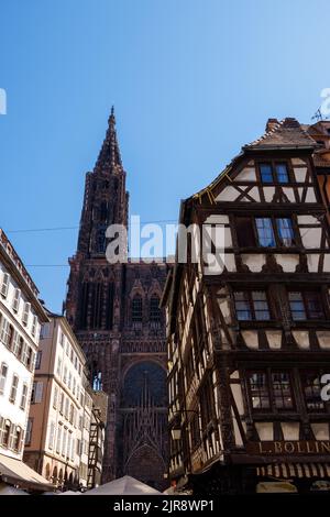 iconic Strasbourg Cathedral (Cathédrale Notre-Dame de Strasbourg) in Alsace Stock Photo