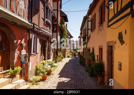 street in the charming oldtown of Eguisheim in Alsace Stock Photo