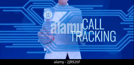 Text showing inspiration Call Tracking. Business approach Organic search engine Digital advertising Conversion indicator Businessman in suit holding Stock Photo