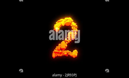 cute fire stones number 2 - burning hot orange - red character, isolated - object 3D illustration Stock Photo