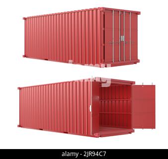 3d rendering red container with door open and close isolated on white background Stock Photo