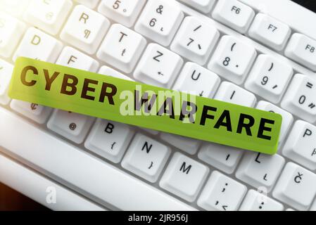 Writing displaying text Cyber Warfare. Word Written on Virtual War Hackers System Attacks Digital Thief Stalker -49195 Stock Photo