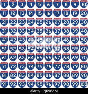 Contiguous United States, There are 100 primary Interstate Highways listed in the table below. Stock Vector