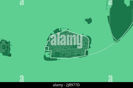 Green Male city area vector background map, roads and water illustration. Widescreen proportion, digital flat design roadmap. Stock Vector
