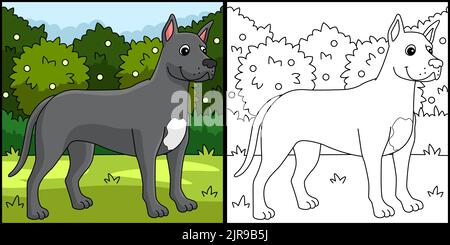 Great Dane Dog Coloring Page Colored Illustration Stock Vector