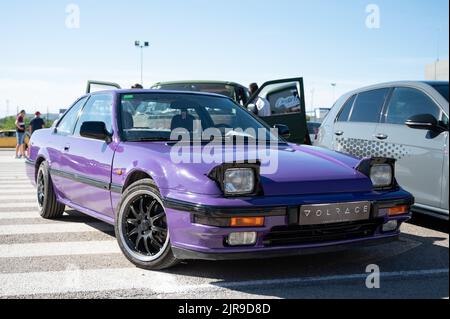 A front view of a purple classic Japanese third-generation Honda Prelude Stock Photo