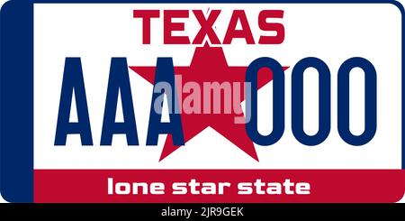 Vehicle license plates marking in Texas in United States of America, Car plates.Vehicle license numbers of different American states.Vintage print. Stock Vector