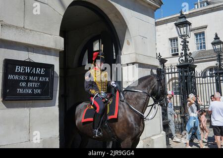 Female soldier of the King’s Troop Royal Horse Artillery on duty in Whitehall, London Stock Photo