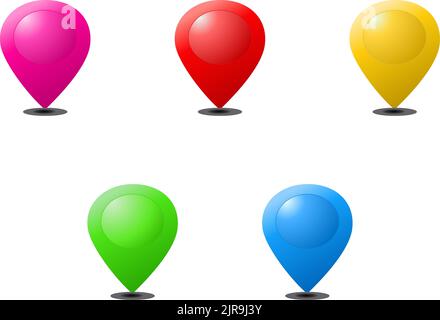 blue, green, yellow, pink, red navigation pin - vector symbol - map location Stock Vector