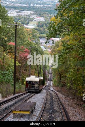 The funicular incline railway running up and down the side of Lookout Mountain, Chattanooga, Tennessee Stock Photo