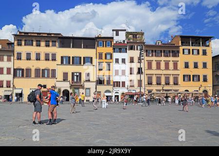 FLORENCE, ITALY - SEPTEMBEr 18, 2018: This is a historic building of the medieval Santa Croce Square. Stock Photo