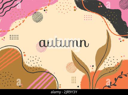 Autumn theme modern color palette abstract background vector illustration. Hand-drawn grunge texture fall season doodle template. Website, social post Stock Vector