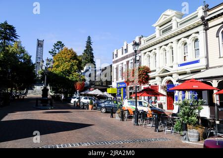 Trafalgar Street in Nelson and Christchurch Cathedral at the end of the street on South Island in New Zealand Stock Photo