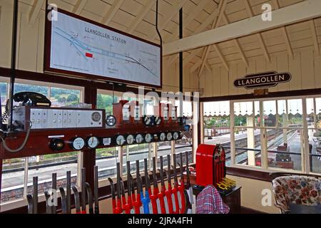 Llangollen station heritage, historic signal box, North Wales, UK Stock Photo