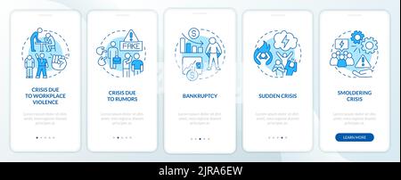 Types of risks blue onboarding mobile app screen Stock Vector