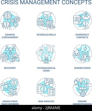 Crisis management turquoise concept icons set Stock Vector