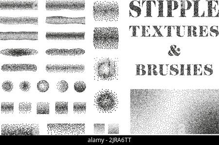 stipple brushes and textures collection, vector illustration Stock Vector