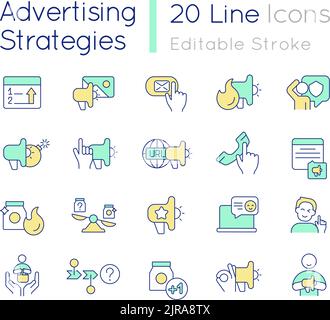 Advertising strategies RGB color icons set Stock Vector