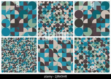 Abstract seamless pattern set with circles. Vintage background in cool colours Stock Vector