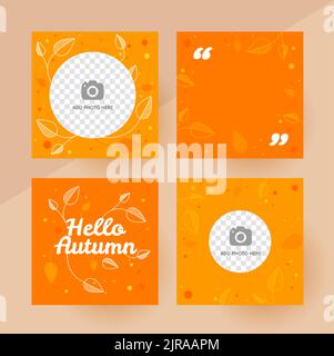 Social media hello autumn post template, editable social media template. Background for social media summer design vector. Horizontal posts template. Vector illustration. Leafs orange design. Stock Vector