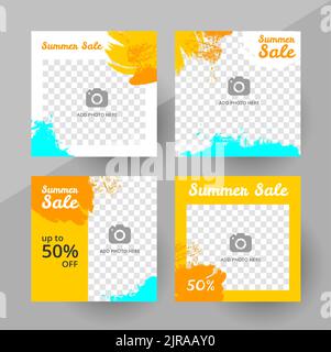 Social media summer sale post template, editable social media template. Background for social media summer sale design vector. Posts Template. Vector illustration. Stock Vector