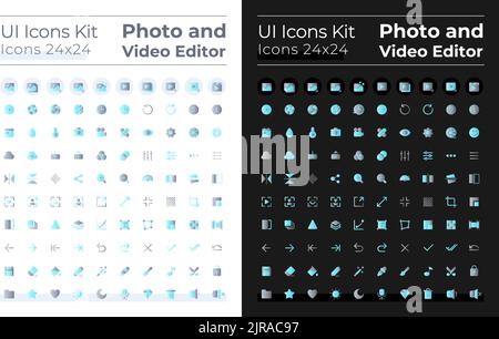 Photo and video editor flat gradient color ui icons set for dark, light mode Stock Vector