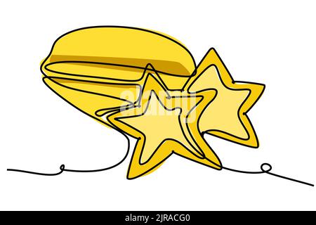 simple flat color continuous one line drawing of an star fruit. Vector illustration for natural and healthy living design concept Stock Vector