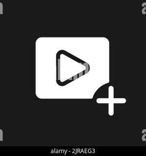 Add video file dark mode glyph ui icon Stock Vector