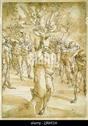 Luca Cambiaso, The Martyrdom of Saint Sebastian, drawing in pen and ink, 1561-1563 Stock Photo