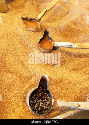 Preparation of natural coffee in Turks on the sand. Turkish coffee Stock Photo