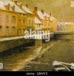 Henri Le Sidaner painting, Canal in Bruges, Winter, oil on canvas, 1899 Stock Photo