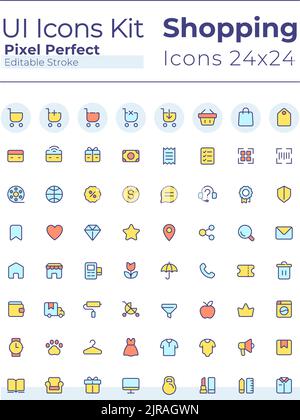 E commerce pixel perfect RGB color ui icons set Stock Vector