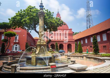 Malacca, Malaysia - August 10, 2022: Christ Church in the center of Melaka. The oldest functioning Protestant church in Malaysia. Past the historical Stock Photo