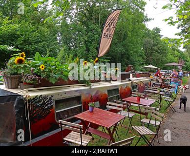 Gangplank spirits and preserves narrow boat - barge shop on Vale of Llangollen, Trevor, Llangollen, Wales, UK,  LL20 7TP Stock Photo