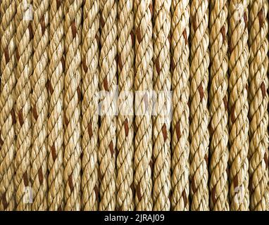 The rope background is made from natural jute trees that have been dried and tied together. Stock Photo