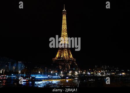 PARIS, FRANCE -APRIL 7, 2018:  The Eiffel Tower is the most famous landmark of the city Stock Photo