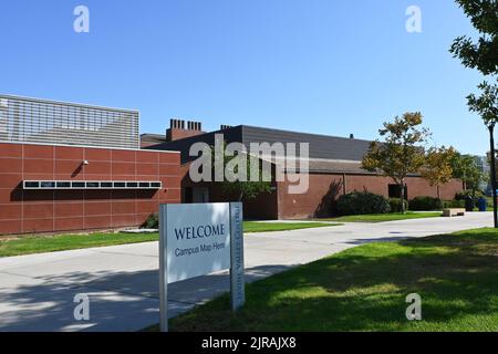 IRVINE, CALIFORNIA - 21 AUG 2022: Welcome sign and map on the campus of Irvine Valley College, IVC. Stock Photo