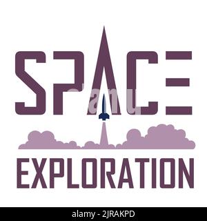 Illustration of Space Exploration Logo with Purple Text Stock Vector