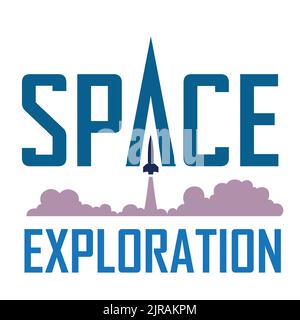 Illustration of Space Exploration Logo with Blue Text Stock Vector