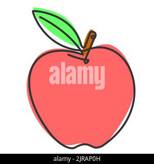simple flat color continuous one line drawing of an apple fruit. Vector illustration for natural and healthy living design concept Stock Vector